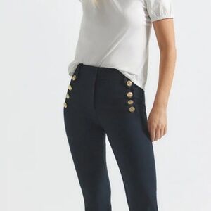 Derek Lam Navy Kick Crop Pants with Gold Buttons